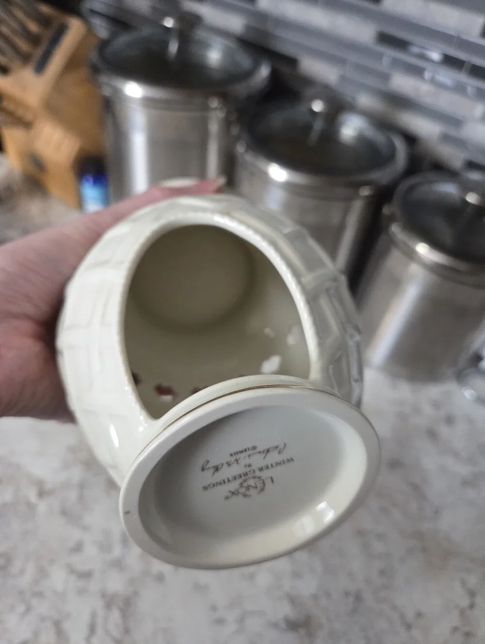 Lenox Tea light Wax Warmer Winter Greetings/Christmas Porcelain Excellent Cond.